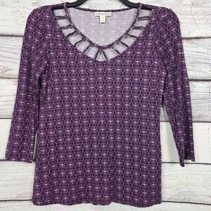 Dana Buchman Purple Geometric Long Sleeve Top Size S